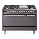 ILVE 48-Inch Professional Plus II Natural Gas Dual Fuel Range with 8 Burners, Griddle, and Solid Door Oven in Matte Graphite (UP48FQMPMG)