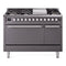 ILVE 48-Inch Professional Plus II Natural Gas Dual Fuel Range with 8 Burners, Griddle, and Solid Door Oven in Matte Graphite (UP48FQMPMG)