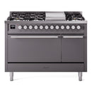 ILVE 48-Inch Professional Plus II Dual Fuel Range with 8 Burners, Griddle, and Solid Door Oven in Matte Graphite (UP48FQMPMG)