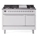 ILVE 48-inch Professional Plus II Propane Gas Dual Fuel Range with 8 Burners, Griddle, and Solid Door Oven in White (UP48FQMPWHLP)