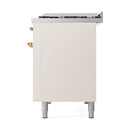 ILVE 48-Inch Nostalgie II Natural Gas Dual Fuel Range with 8 Burners, Griddle, and Solid Door Oven in Antique White with Brass Trim (UP48FQNMPAWG)