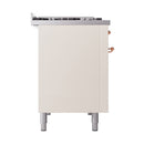 ILVE 48-Inch Nostalgie II Natural Gas Dual Fuel Range with 8 Burners, Griddle, and Solid Door Oven in Antique White with Copper Trim (UP48FQNMPAWP)