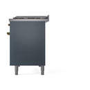 ILVE 48-Inch Nostalgie II Natural Gas Dual Fuel Range with 8 Burners, Griddle, and Solid Door Oven in Blue Grey with Bronze Trim (UP48FQNMPBGB)