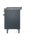 ILVE 48-Inch Nostalgie II Propane Gas Dual Fuel Range with 8 Burners, Griddle, and Solid Door Oven in Blue Grey with Bronze Trim (UP48FQNMPBGBLP)