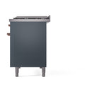 ILVE 48-Inch Nostalgie II Propane Gas Dual Fuel Range with 8 Burners, Griddle, and Solid Door Oven in Blue Grey with Copper Trim (UP48FQNMPBGPLP)