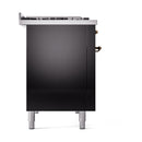 ILVE 48-Inch Nostalgie II Natural Gas Dual Fuel Range with 8 Burners, Griddle, and Solid Door Oven in Glossy Black with Bronze Trim (UP48FQNMPBKB)