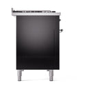 ILVE 48-Inch Nostalgie II Propane Gas Dual Fuel Range with 8 Burners, Griddle, and Solid Door Oven in Glossy Black with Chrome Trim (UP48FQNMPBKCLP)