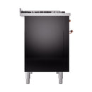 ILVE 48-Inch Nostalgie II Propane Gas Dual Fuel Range with 8 Burners, Griddle, and Solid Door Oven in Glossy Black with Copper Trim (UP48FQNMPBKPLP)
