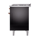 ILVE 48-Inch Nostalgie II Propane Gas Dual Fuel Range with 8 Burners, Griddle, and Solid Door Oven in Glossy Black with Copper Trim (UP48FQNMPBKPLP)