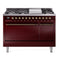 ILVE 48-Inch Nostalgie II Propane Gas Dual Fuel Range with 8 Burners, Griddle, and Solid Door Oven in Burgundy with Bronze Trim (UP48FQNMPBUBLP)