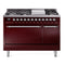 ILVE 48-Inch Nostalgie II Propane Gas Dual Fuel Range with 8 Burners, Griddle, and Solid Door Oven in Burgundy with Chrome Trim (UP48FQNMPBUCLP)