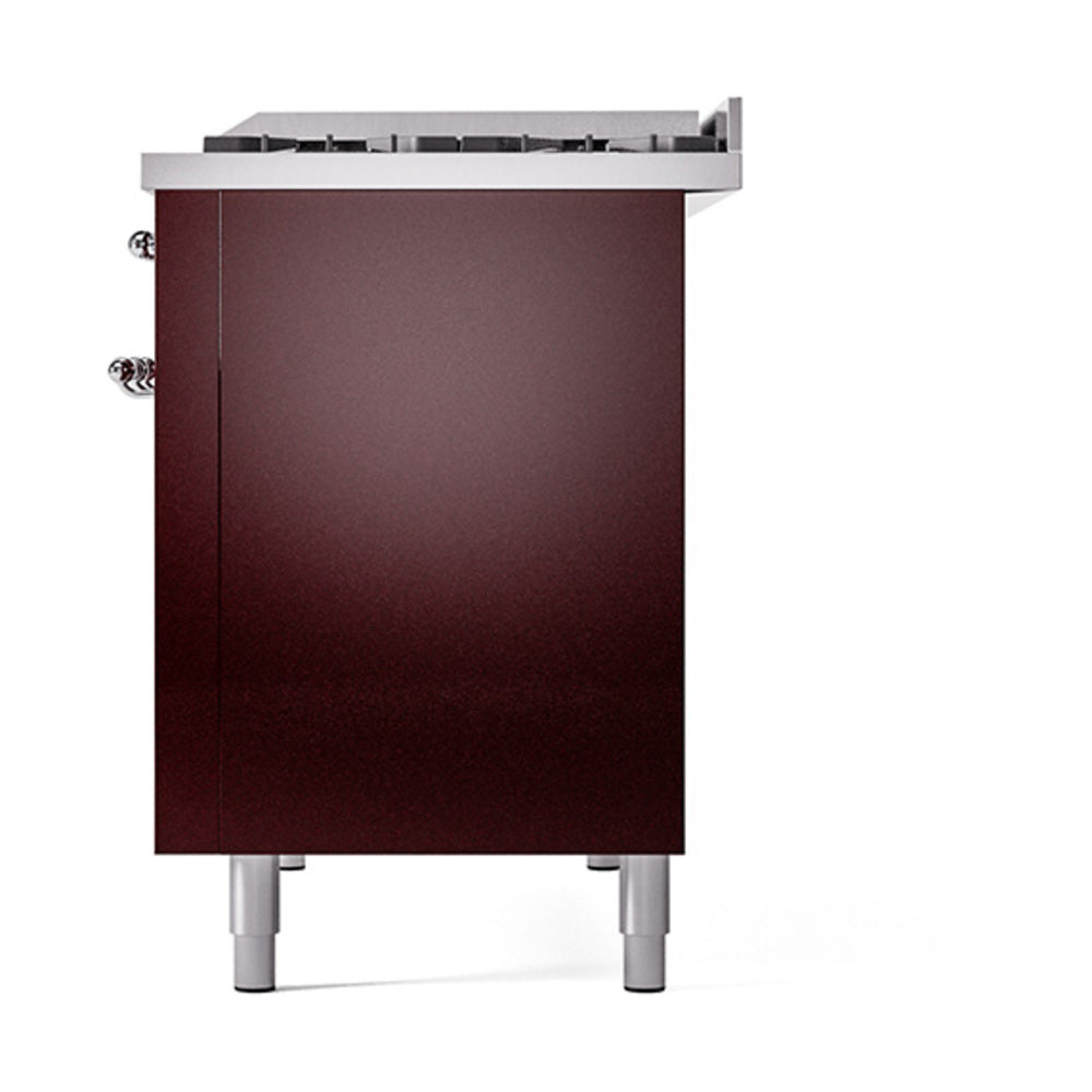 Burgundy solid door oven with chrome legs and side handle knobs