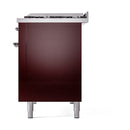 ILVE 48-Inch Nostalgie II Natural Gas Dual Fuel Range with 8 Burners, Griddle, and Solid Door Oven in Burgundy with Chrome Trim (UP48FQNMPBUC)