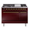 ILVE 48-Inch Nostalgie II Propane Gas Dual Fuel Range with 8 Burners, Griddle, and Solid Door Oven in Burgundy with Brass Trim (UP48FQNMPBUGLP)
