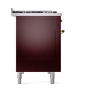 ILVE 48-Inch Nostalgie II Natural Gas Dual Fuel Range with 8 Burners, Griddle, and Solid Door Oven in Burgundy with Brass Trim (UP48FQNMPBUG)
