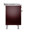 ILVE 48-Inch Nostalgie II Propane Gas Dual Fuel Range with 8 Burners, Griddle, and Solid Door Oven in Burgundy with Brass Trim (UP48FQNMPBUGLP)