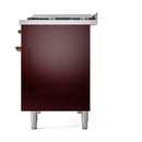 ILVE 48-Inch Nostalgie II Natural Gas Dual Fuel Range with 8 Burners, Griddle, and Solid Door Oven in Burgundy with Brass Trim (UP48FQNMPBUG)