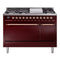 ILVE 48-Inch Nostalgie II Propane Gas Dual Fuel Range with 8 Burners, Griddle, and Solid Door Oven in Burgundy with Copper Trim (UP48FQNMPBUPLP)