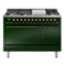 ILVE 48-Inch Nostalgie II Propane Gas Dual Fuel Range with 8 Burners, Griddle, and Solid Door Oven in Emerald Green with Bronze Trim (UP48FQNMPEGBLP)