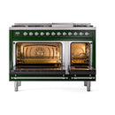 ILVE 48-Inch Nostalgie II Propane Gas Dual Fuel Range with 8 Burners, Griddle, and Solid Door Oven in Emerald Green with Chrome Trim (UP48FQNMPEGCLP)