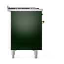 ILVE 48-Inch Nostalgie II Propane Gas Dual Fuel Range with 8 Burners, Griddle, and Solid Door Oven in Emerald Green with Brass Trim (UP48FQNMPEGGLP)
