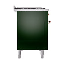 ILVE 48-Inch Nostalgie II Natural Gas Dual Fuel Range with 8 Burners, Griddle, and Solid Door Oven in Emerald Green with Copper Trim (UP48FQNMPEGP)