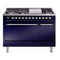 ILVE 48-Inch Nostalgie II Natural Gas Dual Fuel Range with 8 Burners, Griddle, and Solid Door Oven in Midnight Blue with Chrome Trim (UP48FQNMPMBC)