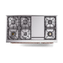 ILVE 48-Inch Nostalgie II Natural Gas Dual Fuel Range with 8 Burners, Griddle, and Solid Door Oven in Midnight Blue with Copper Trim (UP48FQNMPMBP)