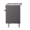 ILVE 48-Inch Nostalgie II Propane Gas Dual Fuel Range with 8 Burners, Griddle, and Solid Door Oven in Matte Graphite with Bronze Trim (UP48FQNMPMGBLP)