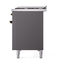 ILVE 48-Inch Nostalgie II Natural Gas Dual Fuel Range with 8 Burners, Griddle, and Solid Door Oven in Matte Graphite with Bronze Trim (UP48FQNMPMGB)