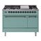 ILVE 48-Inch Nostalgie II Natural Gas Dual Fuel Range with 8 Burners, Griddle, and Solid Door Oven in Mediterranean Mint with Burnished Bronze Trim (UP48FQNMPMMB)