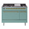 ILVE 48-Inch Nostalgie II Propane Gas Dual Fuel Range with 8 Burners, Griddle, and Solid Door Oven in Mediterranean Mint with Brass Trim (UP48FQNMPMMGLP)