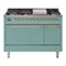 ILVE 48-Inch Nostalgie II Natural Gas Dual Fuel Range with 8 Burners, Griddle, and Solid Door Oven in Mediterranean Mint with Copper Trim (UP48FQNMPMMP)