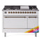 ILVE 48-Inch Nostalgie II Natural Gas Dual Fuel Range with 8 Burners, Griddle, and Solid Door Oven in Custom RAL with Bronze Trim (UP48FQNMPRAB)