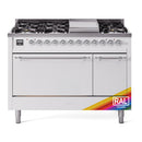 ILVE 48-Inch Nostalgie II Propane Gas Dual Fuel Range with 8 Burners, Griddle, and Solid Door Oven in Custom RAL with Chrome Trim (UP48FQNMPRACLP)