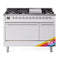 ILVE 48-Inch Nostalgie II Natural Gas Dual Fuel Range with 8 Burners, Griddle, and Solid Door Oven in Custom RAL with Chrome Trim (UP48FQNMPRAC)