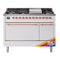 ILVE 48-Inch Nostalgie II Natural Gas Dual Fuel Range with 8 Burners, Griddle, and Solid Door Oven in Custom RAL with Copper Trim (UP48FQNMPRAP)