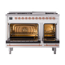 ILVE 48-Inch Nostalgie II Propane Gas Dual Fuel Range with 8 Burners, Griddle, and Solid Door Oven in Custom RAL with Copper Trim (UP48FQNMPRAPLP)