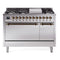 ILVE 48-Inch Nostalgie II Propane Gas Dual Fuel Range with 8 Burners, Griddle, and Solid Door Oven in Stainless Steel with Bronze Trim (UP48FQNMPSSBLP)