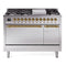 ILVE 48-Inch Nostalgie II Propane Gas Dual Fuel Range with 8 Burners, Griddle, and Solid Door Oven in Stainless Steel with Brass Trim (UP48FQNMPSSGLP)
