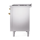 ILVE 48-Inch Nostalgie II Natural Gas Dual Fuel Range with 8 Burners, Griddle, and Solid Door Oven in Stainless Steel with Brass Trim (UP48FQNMPSSG)