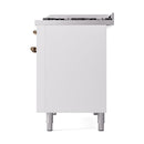 ILVE 48-Inch Nostalgie II Natural Gas Dual Fuel Range with 8 Burners, Griddle, and Solid Door Oven in White with Bronze Trim (UP48FQNMPWHB)
