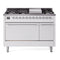 ILVE 48-Inch Nostalgie II Natural Gas Dual Fuel Range with 8 Burners, Griddle, and Solid Door Oven in White with Chrome Trim (UP48FQNMPWHC)