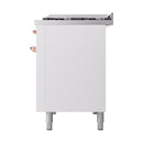 ILVE 48-Inch Nostalgie II Natural Gas Dual Fuel Range with 8 Burners, Griddle, and Solid Door Oven in White with Copper Trim (UP48FQNMPWHP)