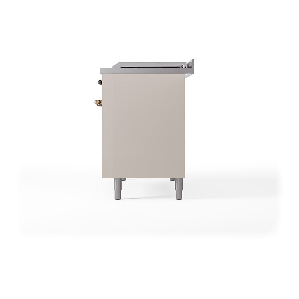 Antique white range side panel with top fittings and bronze-accented base legs