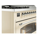 ILVE Nostalgie II 48-Inch Propane Gas Dual Fuel Range with 5 Burners, Griddle, & French Top with Triple Glass Door Oven in Antique White with Chrome Trim (UP48FSNMPAWCLP)