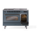 ILVE Nostalgie II 48-Inch Propane Gas Dual Fuel Range with 5 Burners, Griddle, & French Top with Triple Glass Door Oven in Blue Grey with Bronze Trim (UP48FSNMPBGBLP)