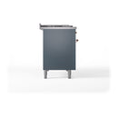 ILVE Nostalgie II 48-Inch Propane Gas Dual Fuel Range with 5 Burners, Griddle, & French Top with Triple Glass Door Oven in Blue Grey with Copper Trim (UP48FSNMPBGPLP)