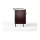 ILVE Nostalgie II 48-Inch Dual Fuel Range with 5 Burners, Griddle, & French Top with Triple Glass Door Oven in Burgundy with Chrome Trim (UP48FSNMPBUC)