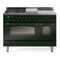 ILVE Nostalgie II 48-Inch Natural Gas Dual Fuel Range with 5 Burners, Griddle, & French Top with Triple Glass Door Oven in Emerald Green with Bronze Trim (UP48FSNMPEGB)